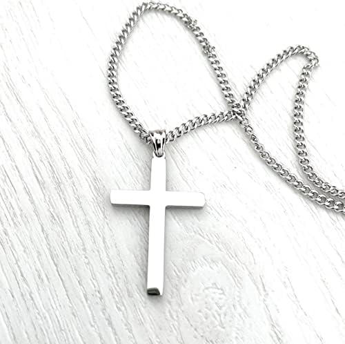 Flat Cross Necklace – 3mm Cuban Chain – Sterling Silver