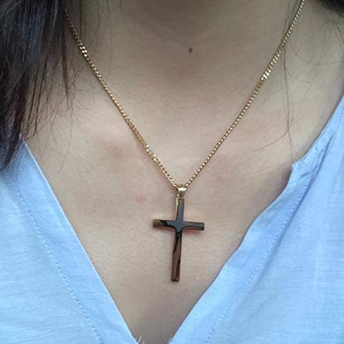 Large Flat Cross Necklace – Cuban Chain – 18K Gold