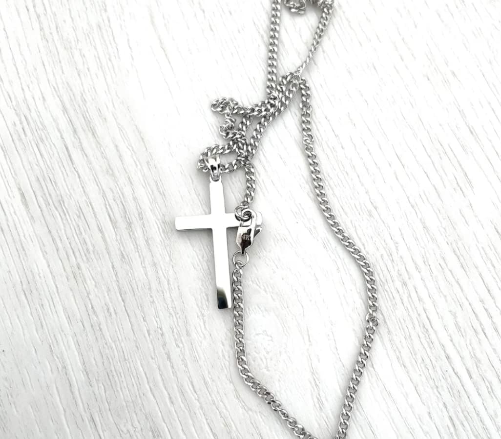 Flat Cross Necklace – 3mm Cuban Chain – Sterling Silver