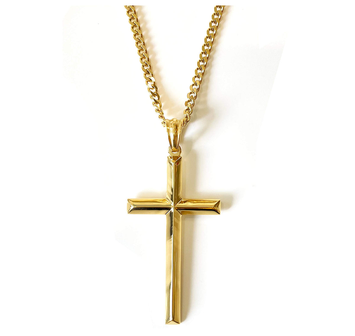 Beveled Cross Necklace – 18K Gold