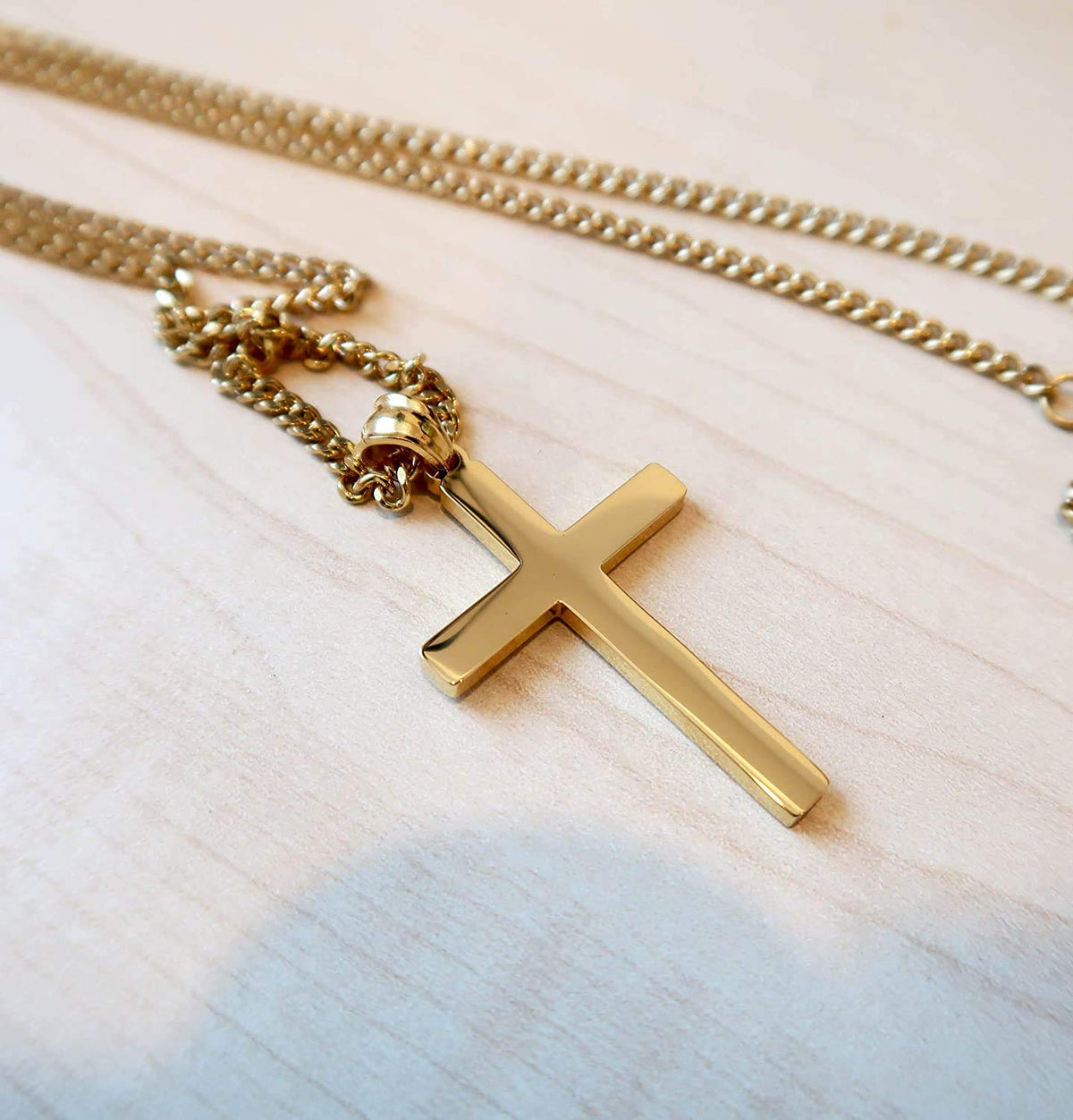 Flat Cross Necklace – Cuban Chain – 24K Gold