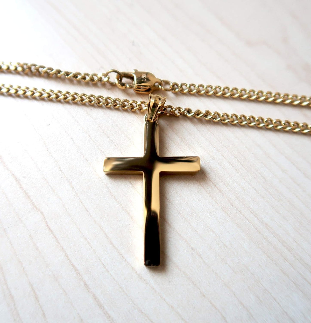 Flat Cross Necklace – 3mm Chain – 18K Gold