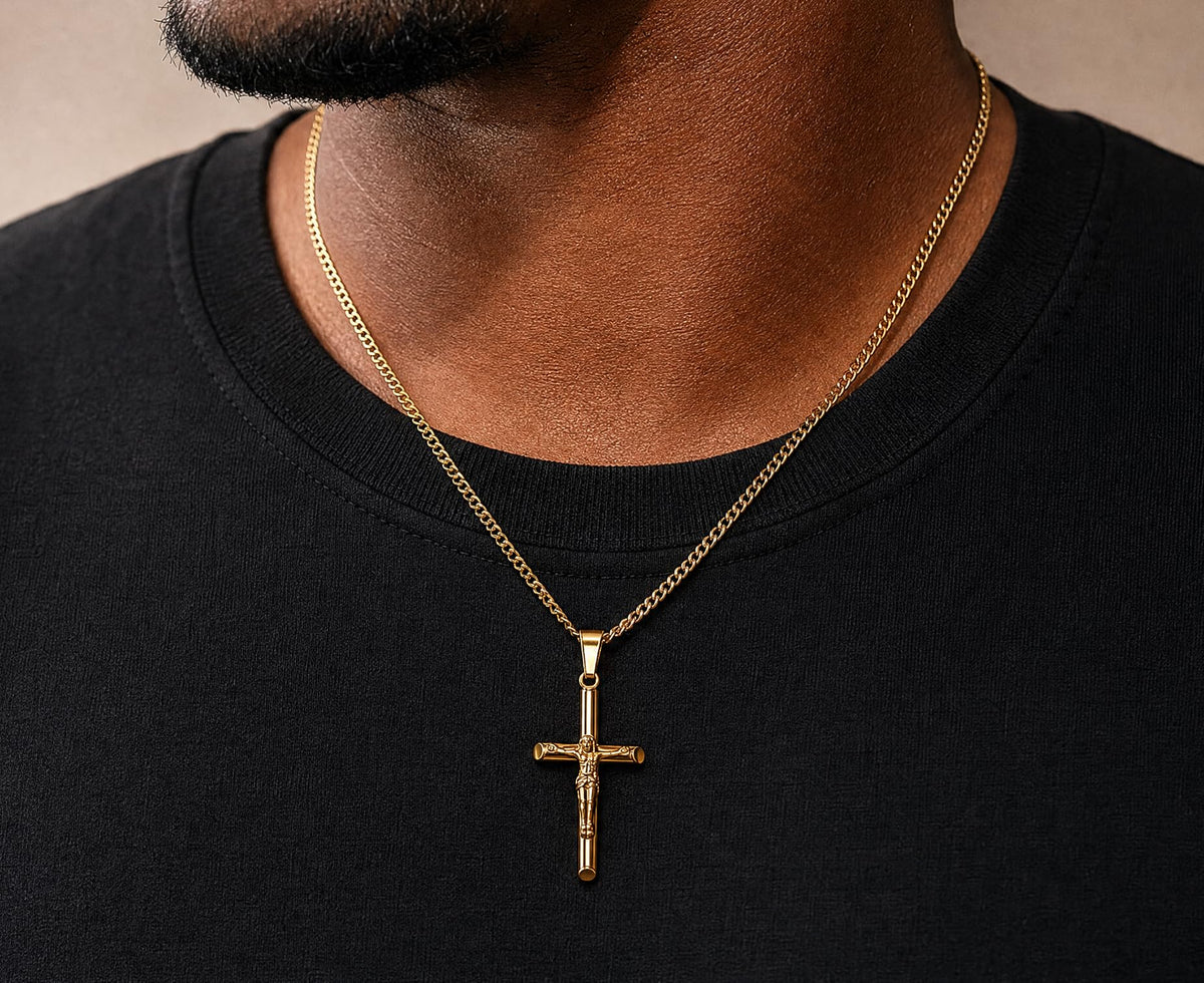 Crucifix Necklace – 3mm Cuban Chain – 14K Gold