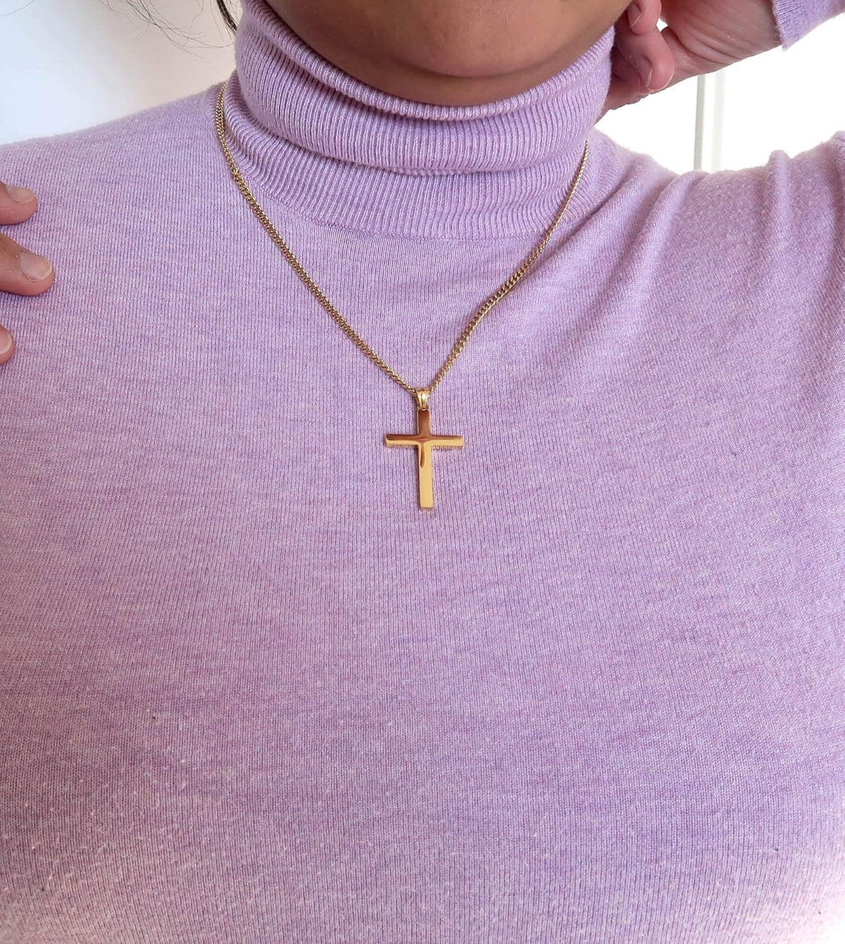Flat Cross Necklace – 3mm Chain – 18K Gold