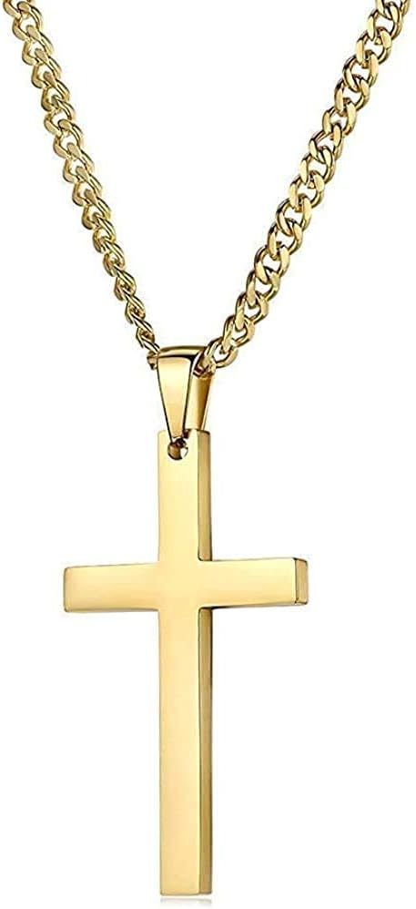 Flat Cross Necklace – Cuban Chain – 18K Gold
