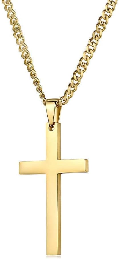 Flat Cross Necklace – Cuban Chain – 24K Gold