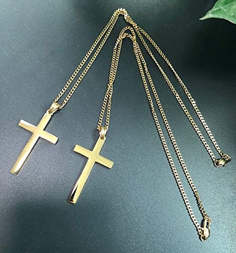 Flat Cross Necklace – Cuban Chain – 14K Gold