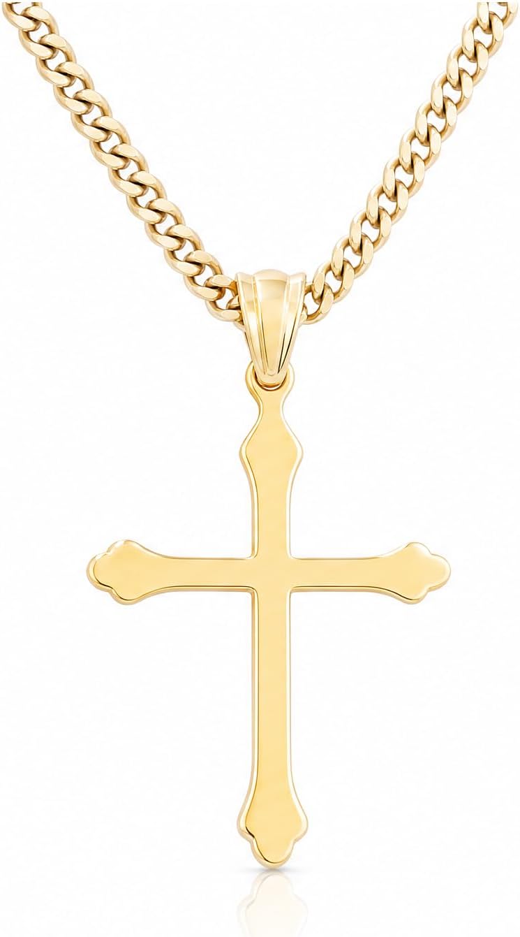 Small Budded Cross Necklace – 18K Gold