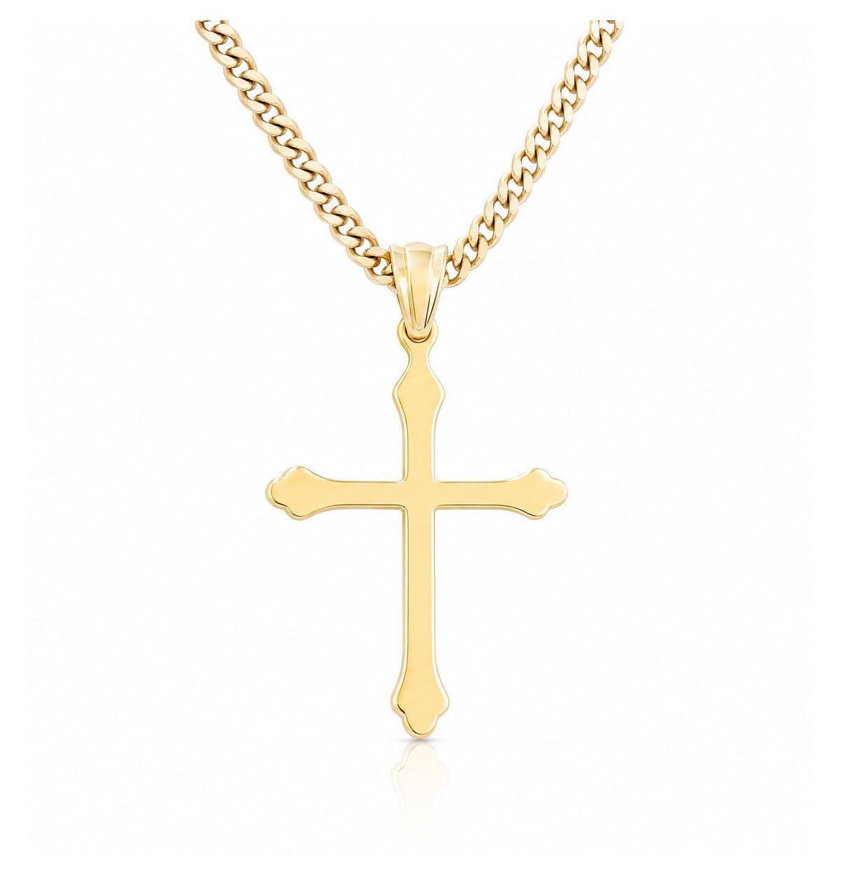 Small Budded Cross Necklace – 24K Gold