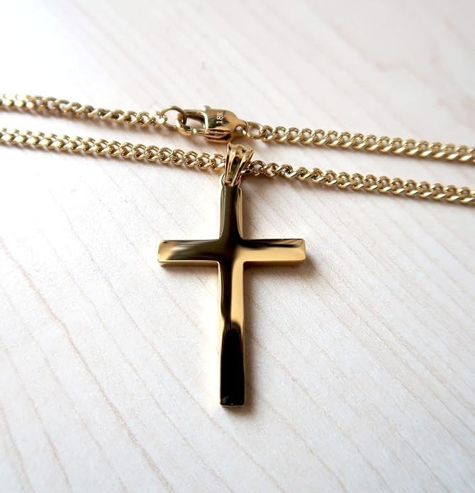 Flat Cross Necklace – 3mm Chain – 18K Gold