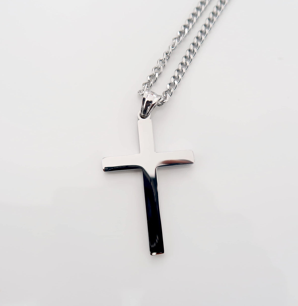 Flat Cross Necklace – 3mm Cuban Chain – Sterling Silver