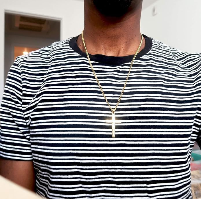 Flat Cross Necklace – 3mm Chain – 18K Gold