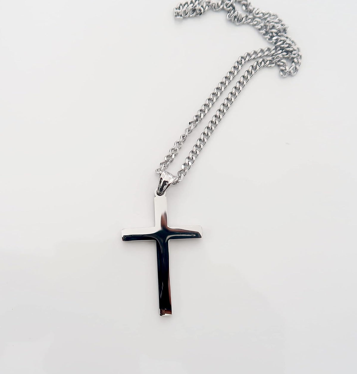 Flat Cross Necklace – 3mm Cuban Chain – Sterling Silver