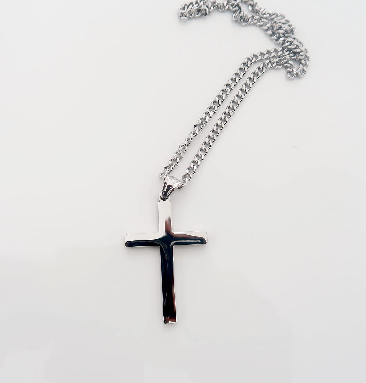 Flat Cross Necklace – 3mm Cuban Chain – Sterling Silver