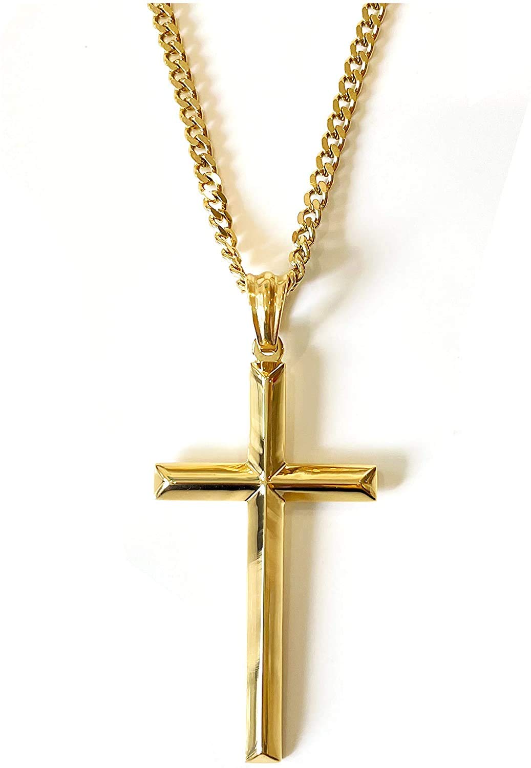 Small Beveled Cross Necklace – 24K Gold