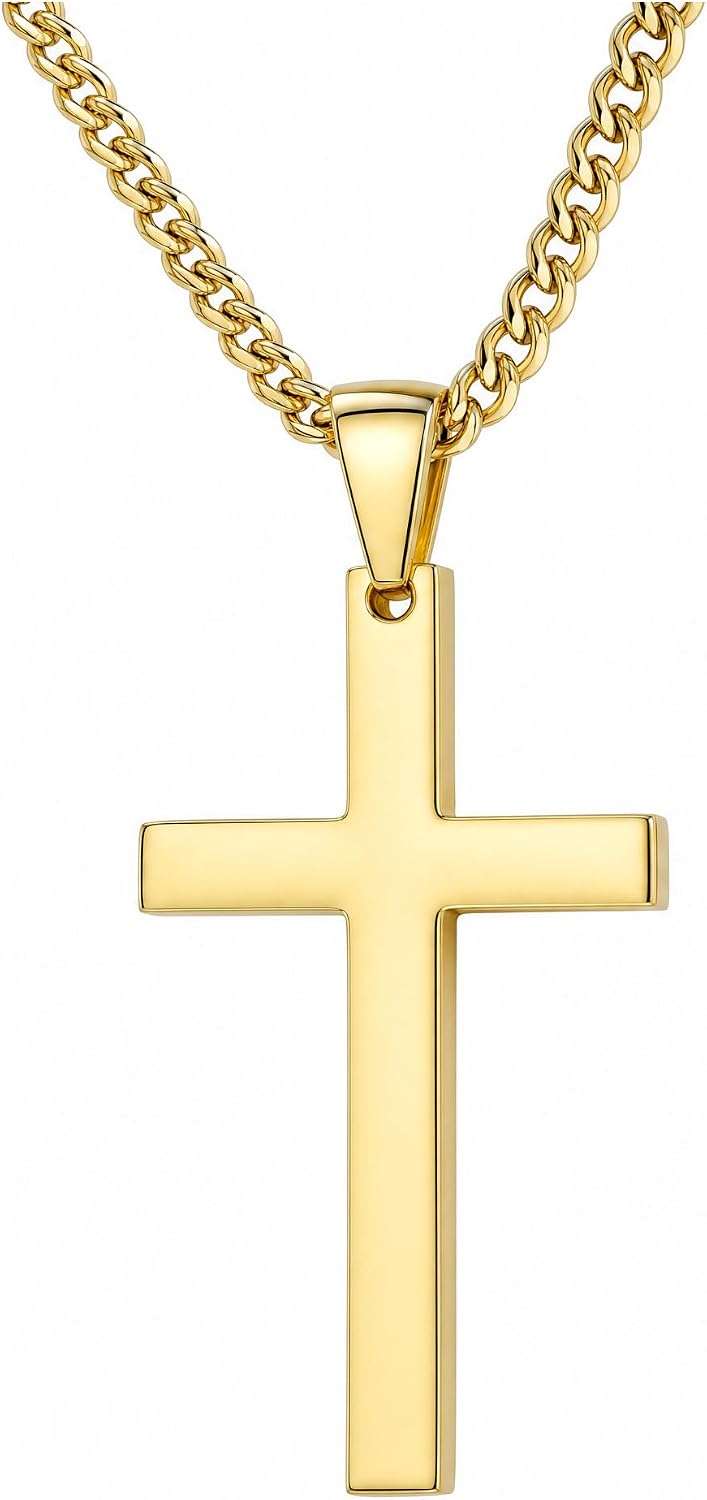 Flat Cross Necklace – 3mm Chain – 18K Gold