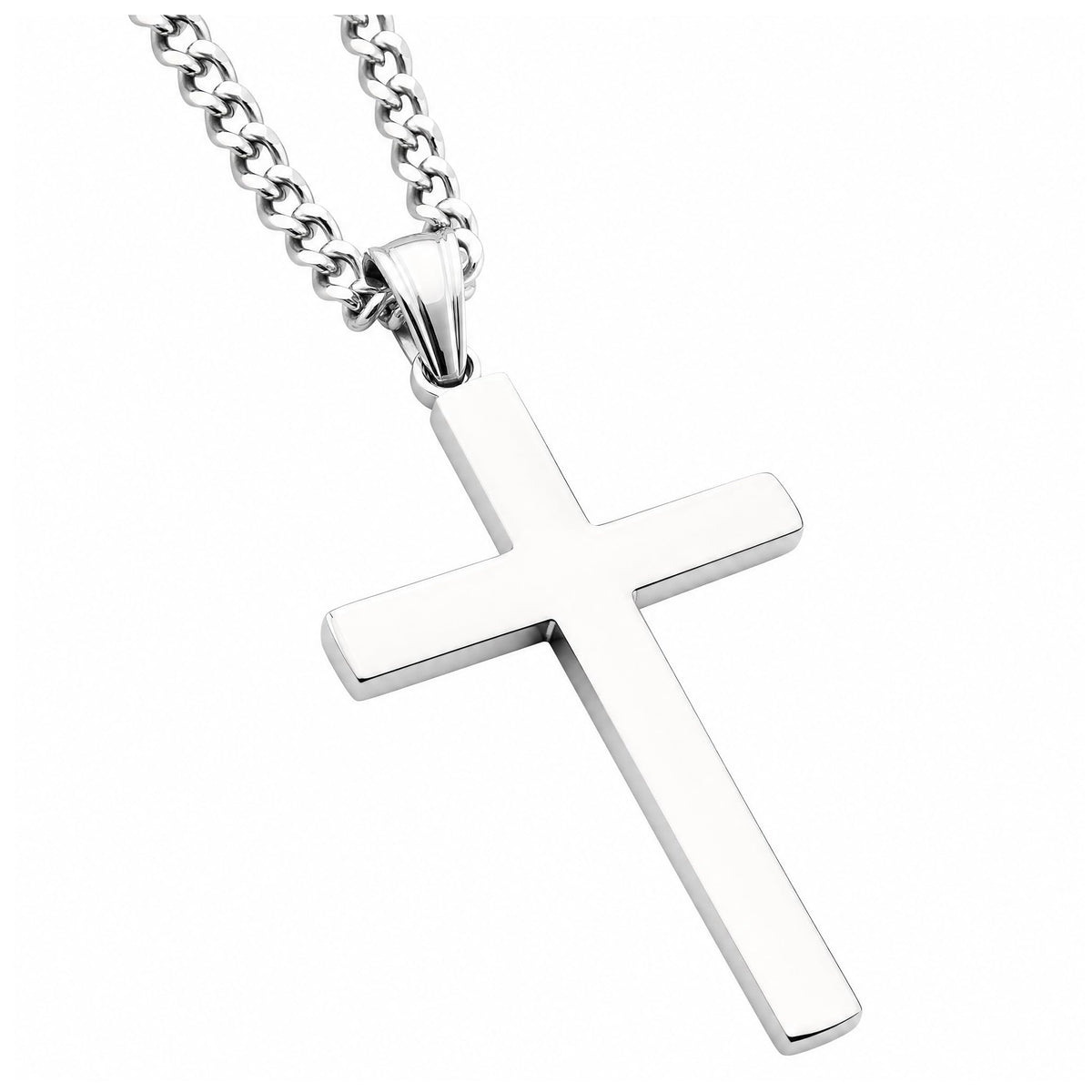 Flat Cross Necklace – 3mm Cuban Chain – Sterling Silver