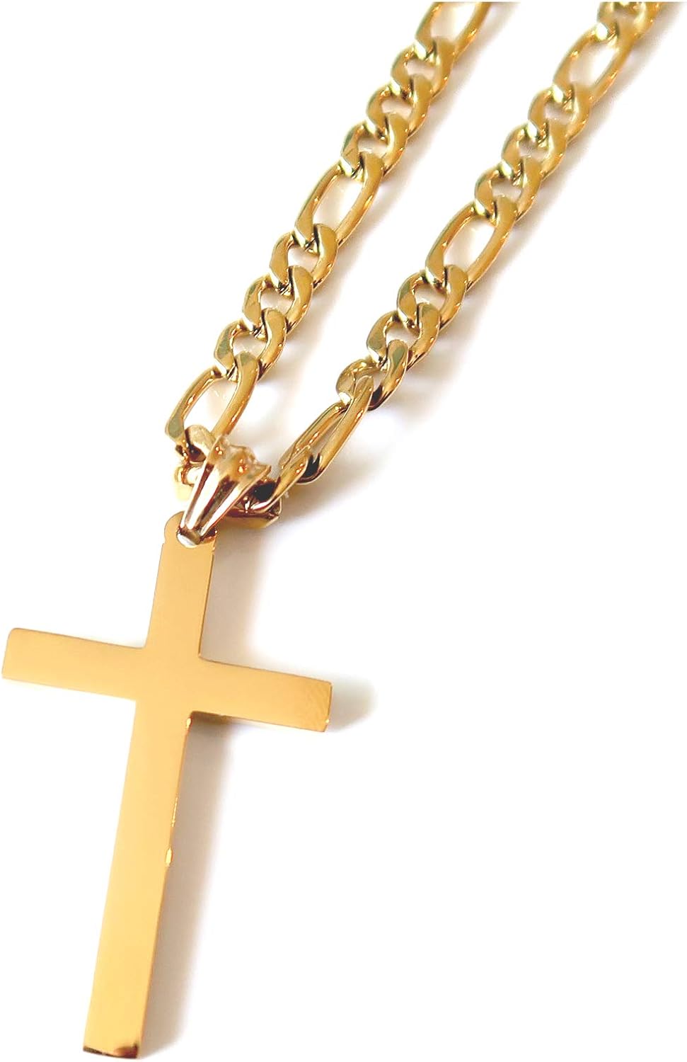 Flat Cross Necklace – Figaro Chain – 14K Gold