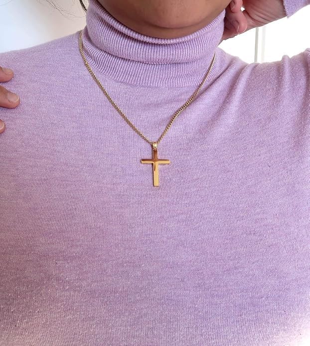 Flat Cross Necklace – 3mm Chain – 18K Gold