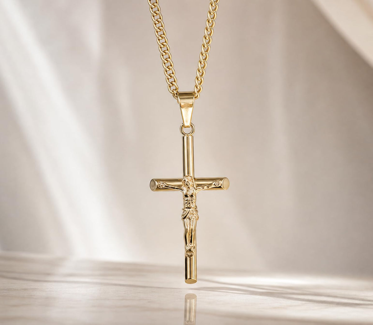 Crucifix Necklace – 3mm Cuban Chain – 14K Gold