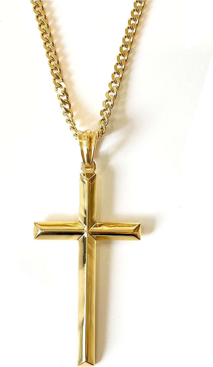 Beveled Cross Necklace – 18K Gold