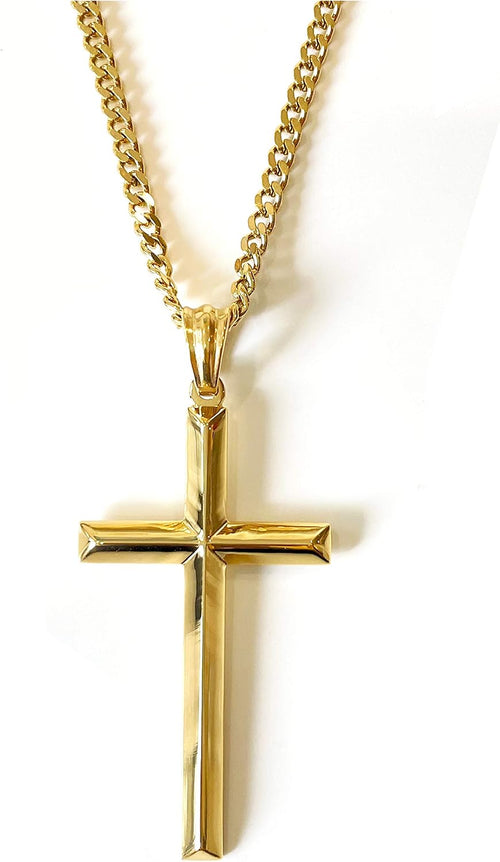 Beveled Cross Necklace – 18K Gold
