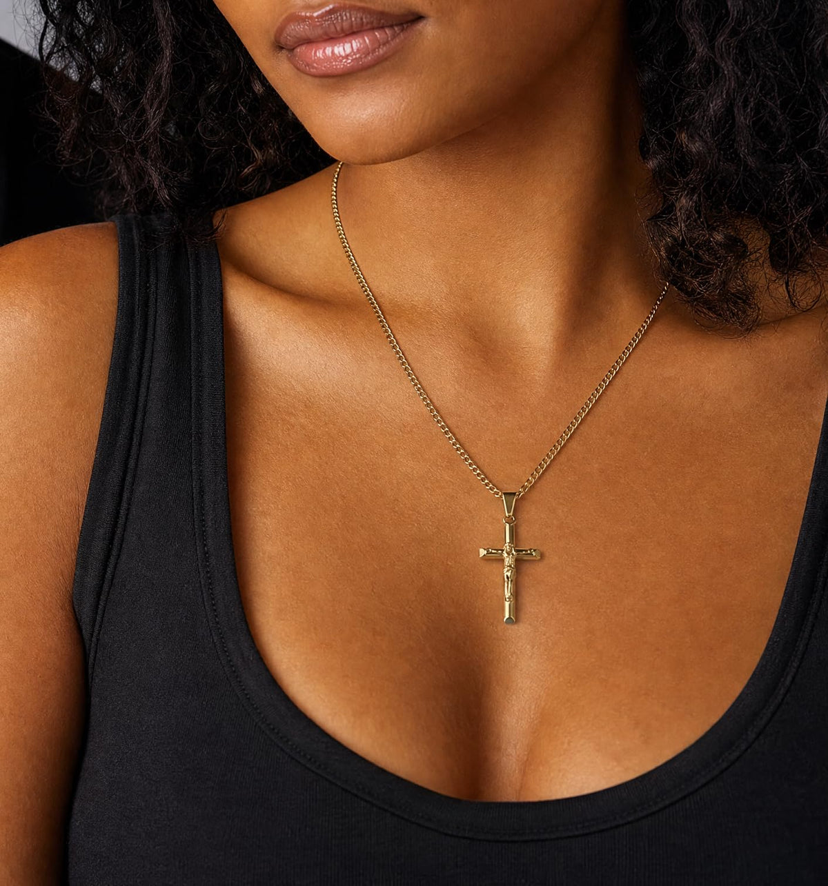 Crucifix Necklace – 3mm Cuban Chain – 14K Gold