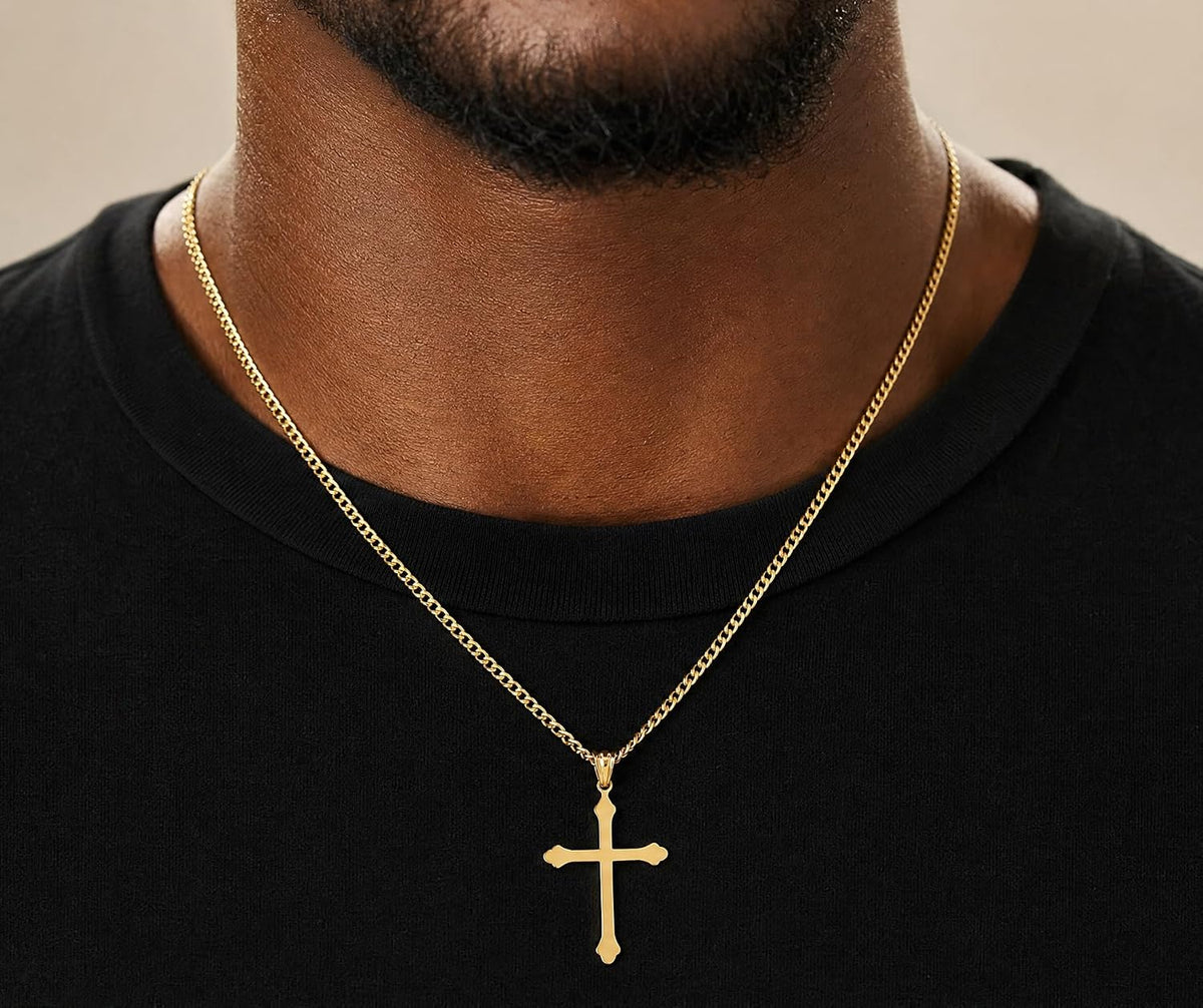 Small Budded Cross Necklace – 24K Gold
