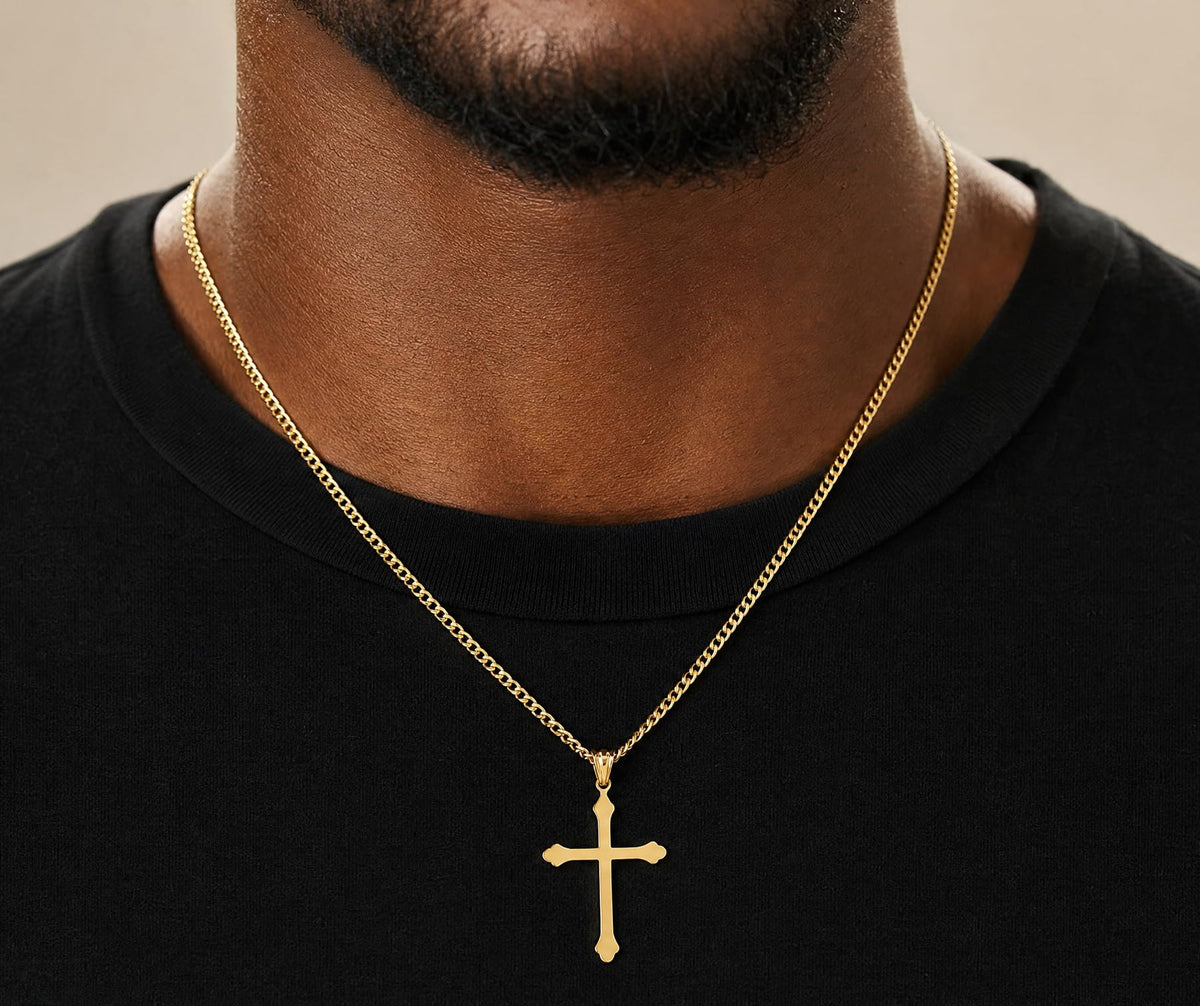 Small Budded Cross Necklace – 24K Gold