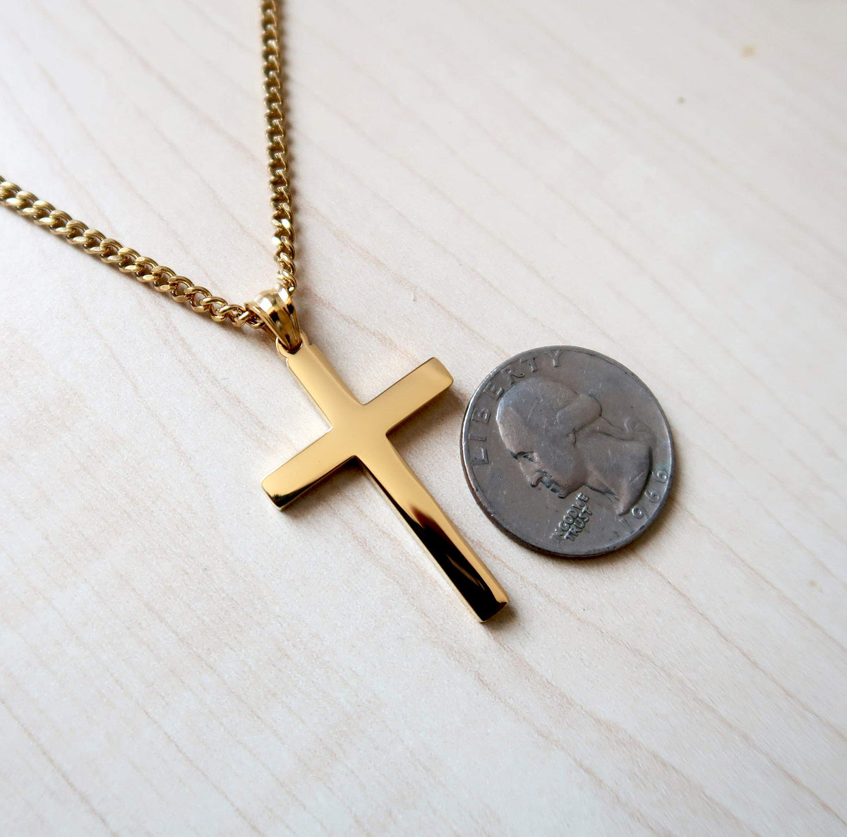 Flat Cross Necklace – 3mm Chain – 18K Gold