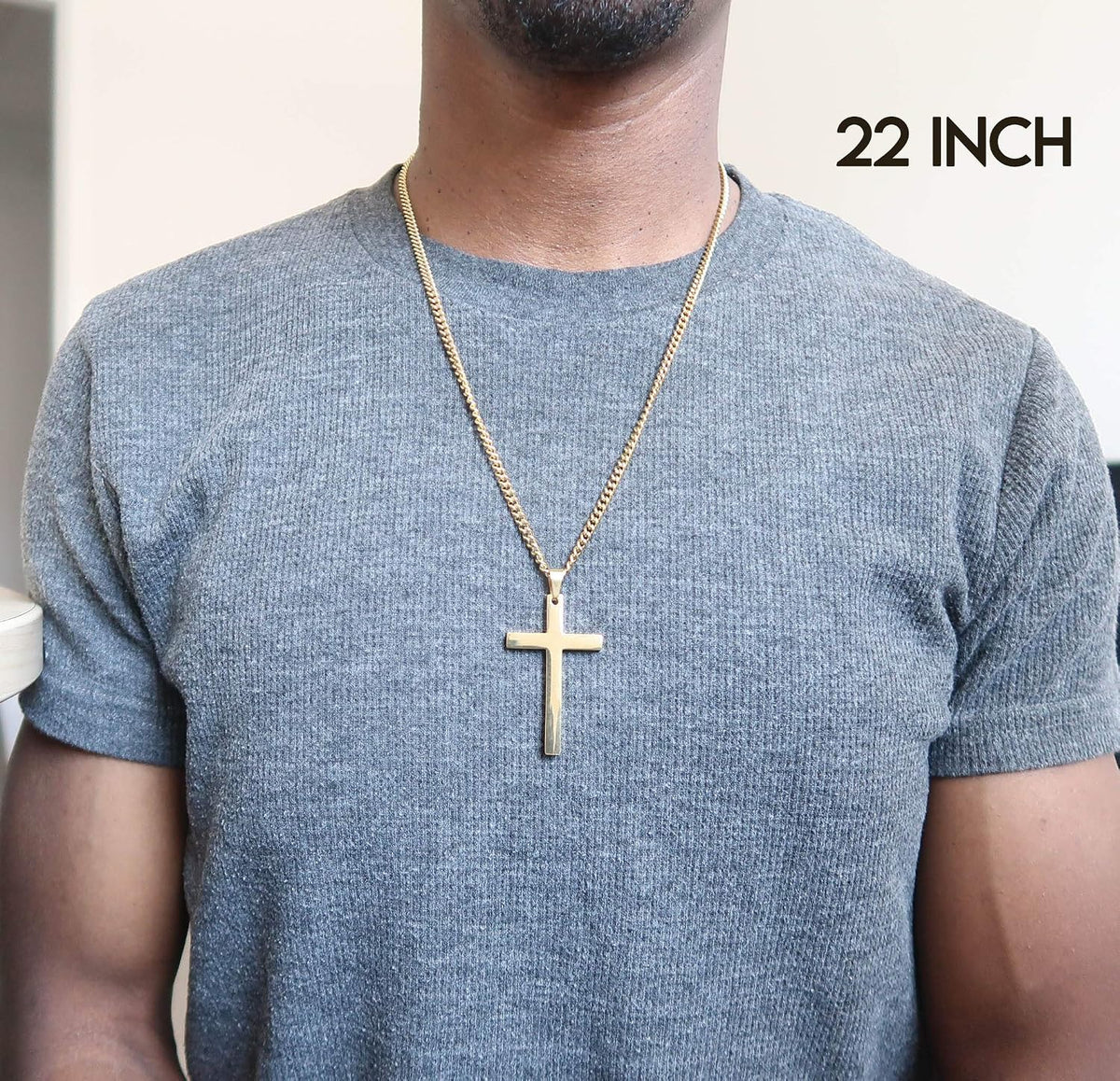 Flat Cross Necklace – Cuban Chain – 18K Gold