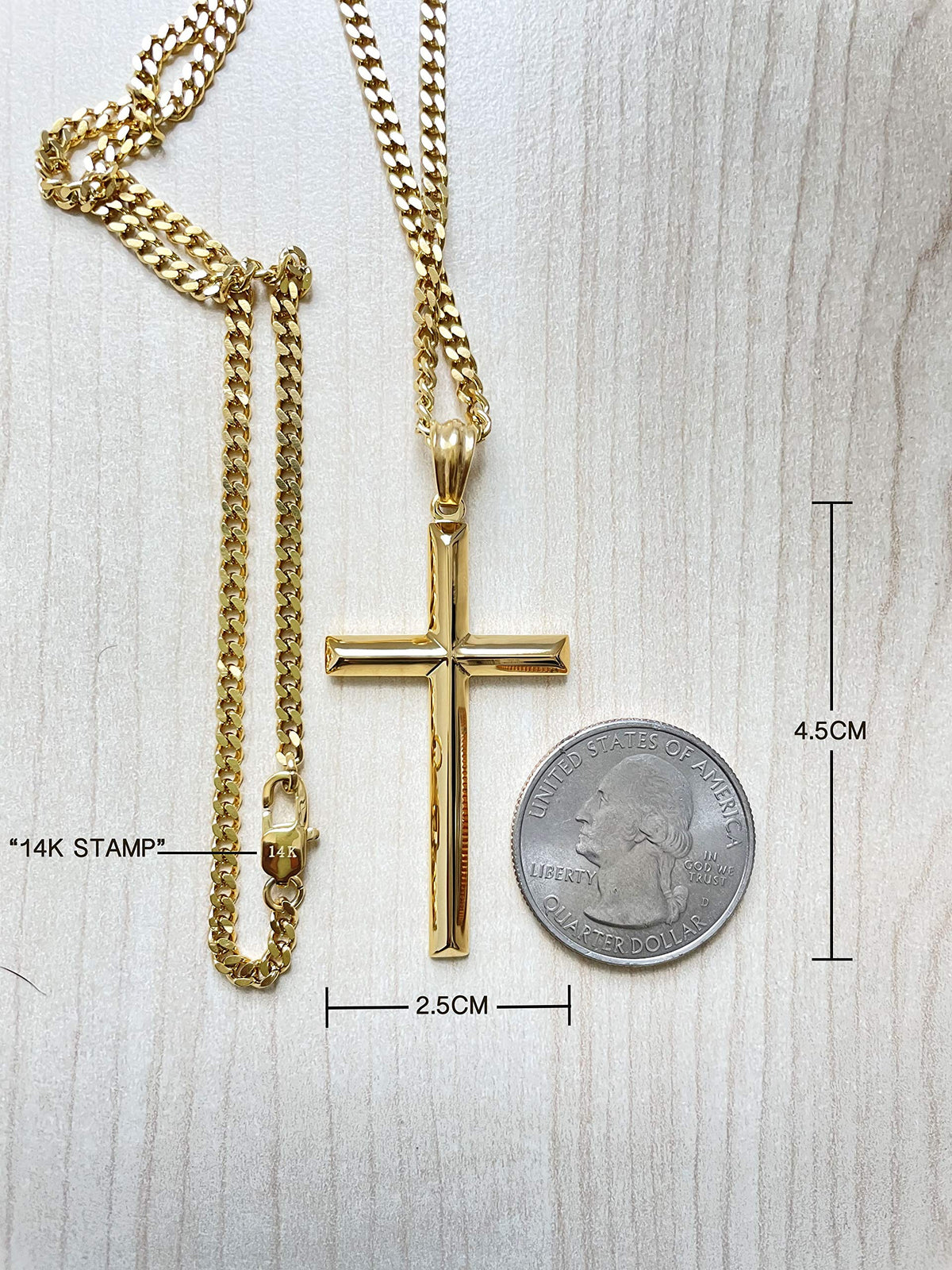 Small Beveled Cross Necklace – 14K Gold