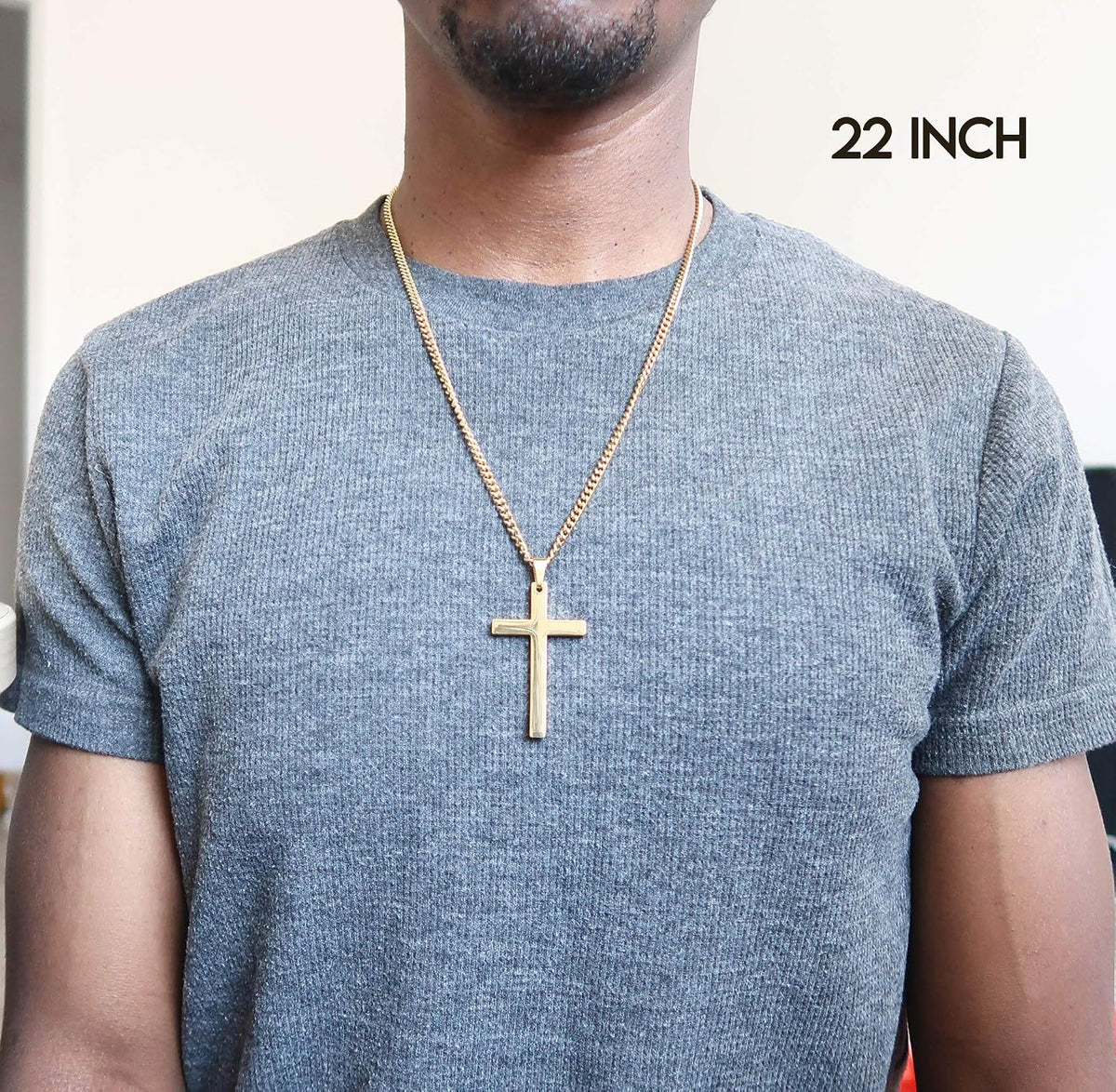 Large Flat Cross Necklace – Cuban Chain – 14K Gold