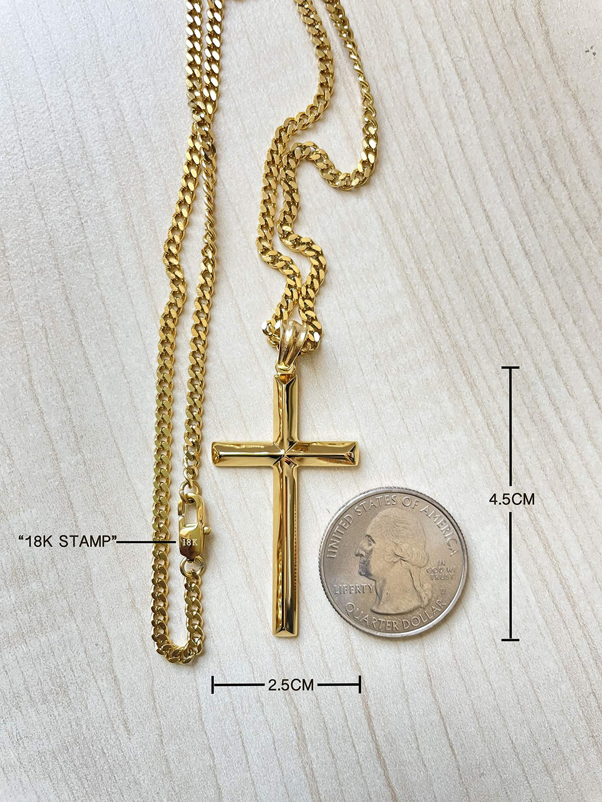 Beveled Cross Necklace – 18K Gold
