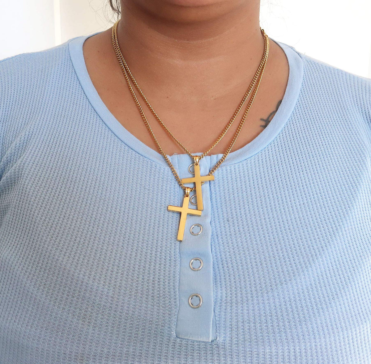 Flat Cross Necklace – 3mm Chain – 18K Gold